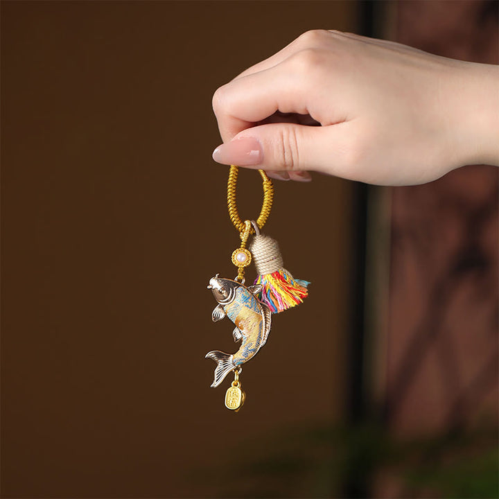 Buddha Stones Song Brocade Schlüsselanhänger mit Koi-Fisch-Motiv für Wohlstand - Gold - image 4