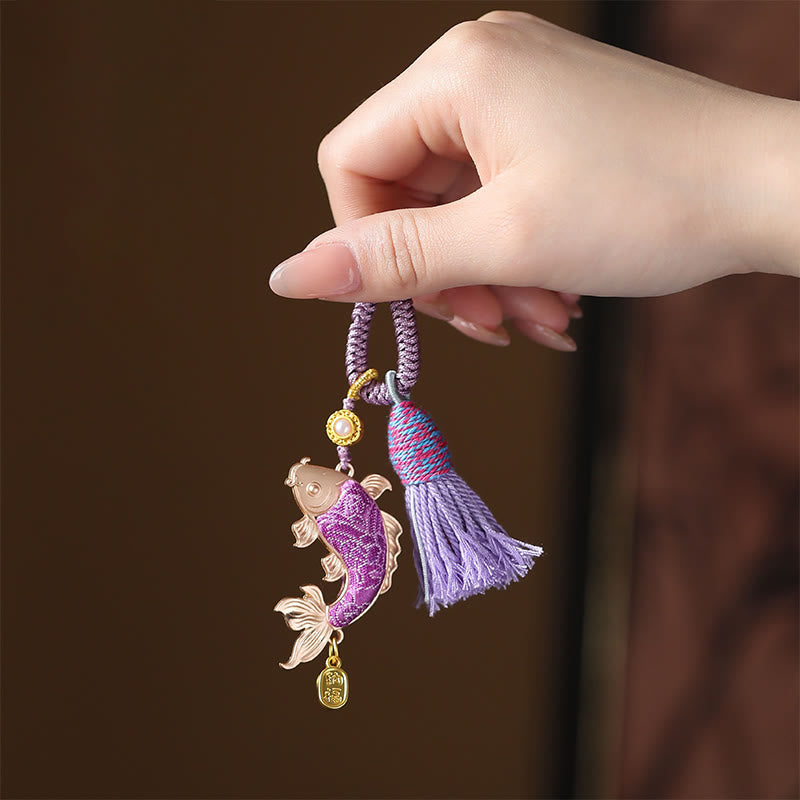 Buddha Stones Song Brocade Schlüsselanhänger mit Koi-Fisch-Motiv für Wohlstand - Lila - image 1