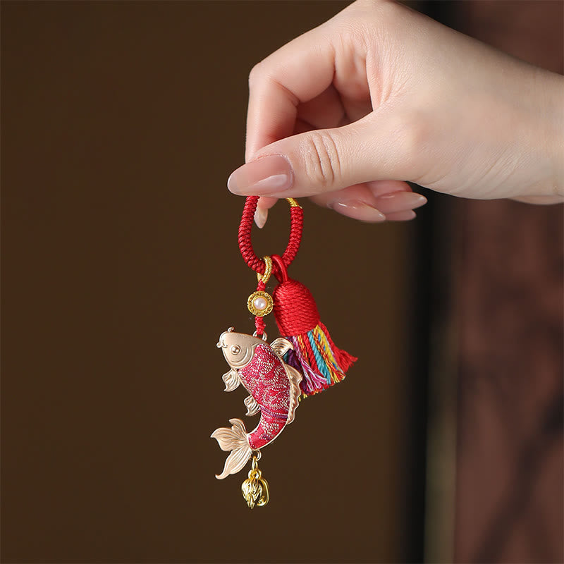 Buddha Stones Song Brocade Schlüsselanhänger mit Koi-Fisch-Motiv für Wohlstand - Rot - image 0