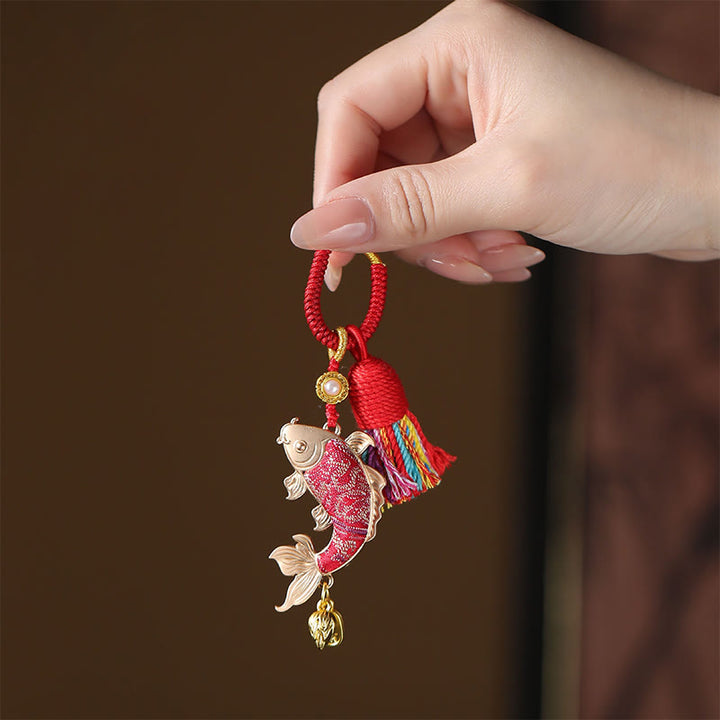 Buddha Stones Song Brocade Schlüsselanhänger mit Koi-Fisch-Motiv für Wohlstand - Rot - image 0