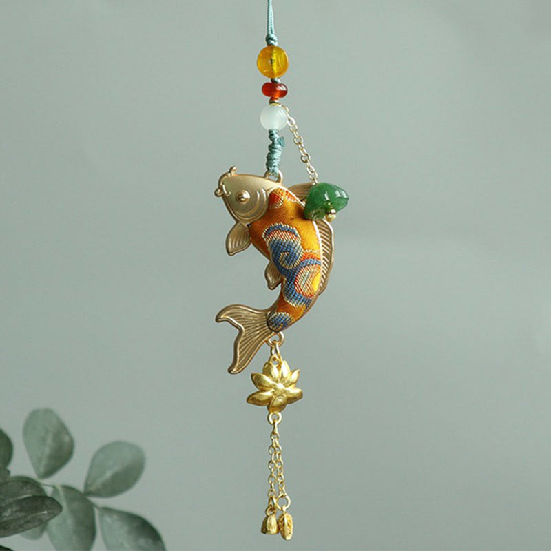 Buddha Stones Song-Brokat-Schlüsselanhänger: Koi, Lotos & Wohlstand - image 1