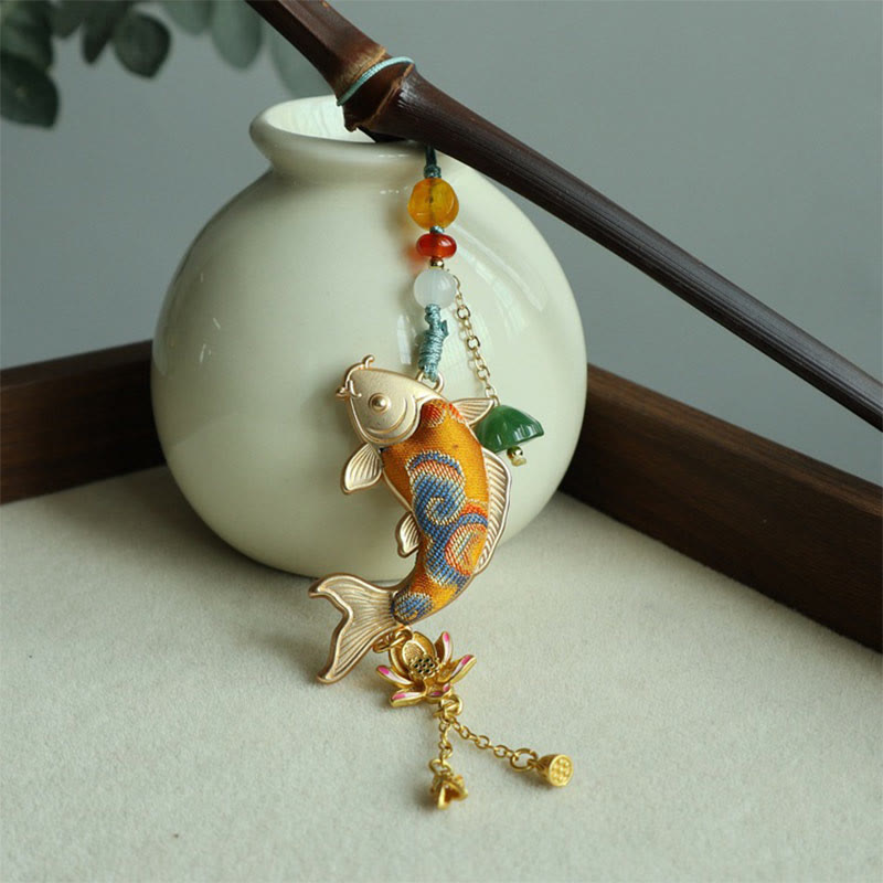 Buddha Stones Song-Brokat-Schlüsselanhänger: Koi, Lotos & Wohlstand - image 3