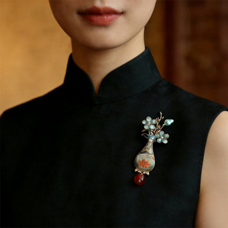 Buddha Stones Elegante Brosche mit Brokatblumenvase-Design - image 7