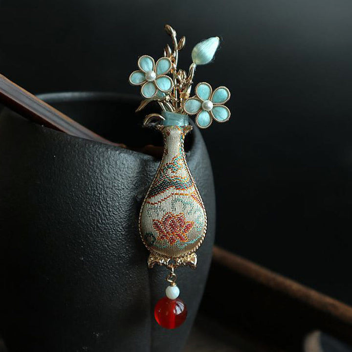 Buddha Stones Elegante Brosche mit Brokatblumenvase-Design - image 4