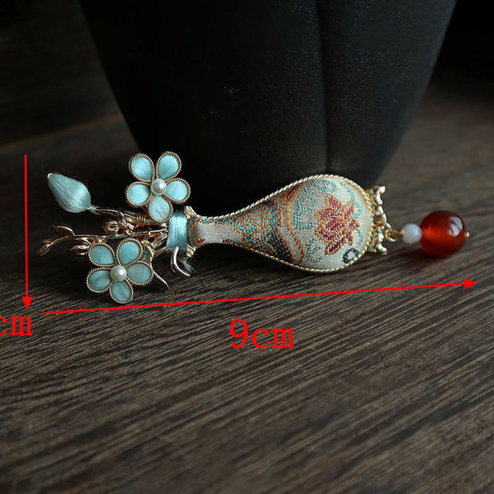 Buddha Stones Elegante Brosche mit Brokatblumenvase-Design - image 8
