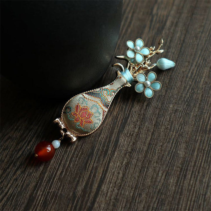 Buddha Stones Elegante Brosche mit Brokatblumenvase-Design - image 6