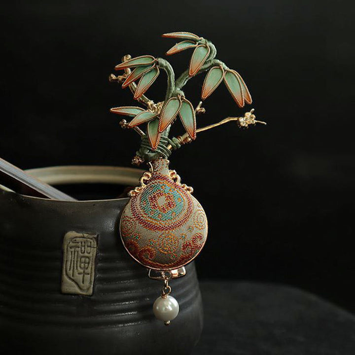 Buddha Stones Brosche mit Songbrokat-Motiv und Bambusblättern, Vasen-Design, Balance - image 6