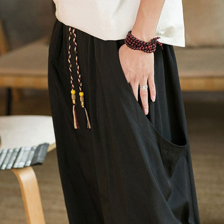 Buddha Stones Lässige, knöchellange Herren-Haremshose im Vintage-Stil mit Kordelzug und Taschen - image 10