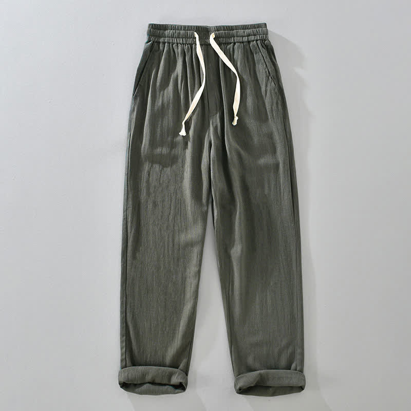 Buddha Stones Lässige, lange Herrenhose im Vintage-Stil mit Kordelzug und Taschen - Dunkelolivgrün - US/ UK/AU42, EU52 (3XL) - image 0