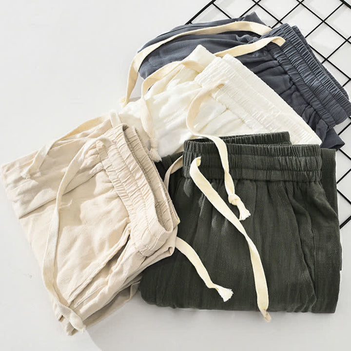 Buddha Stones Lässige, lange Herrenhose im Vintage-Stil mit Kordelzug und Taschen - image 14