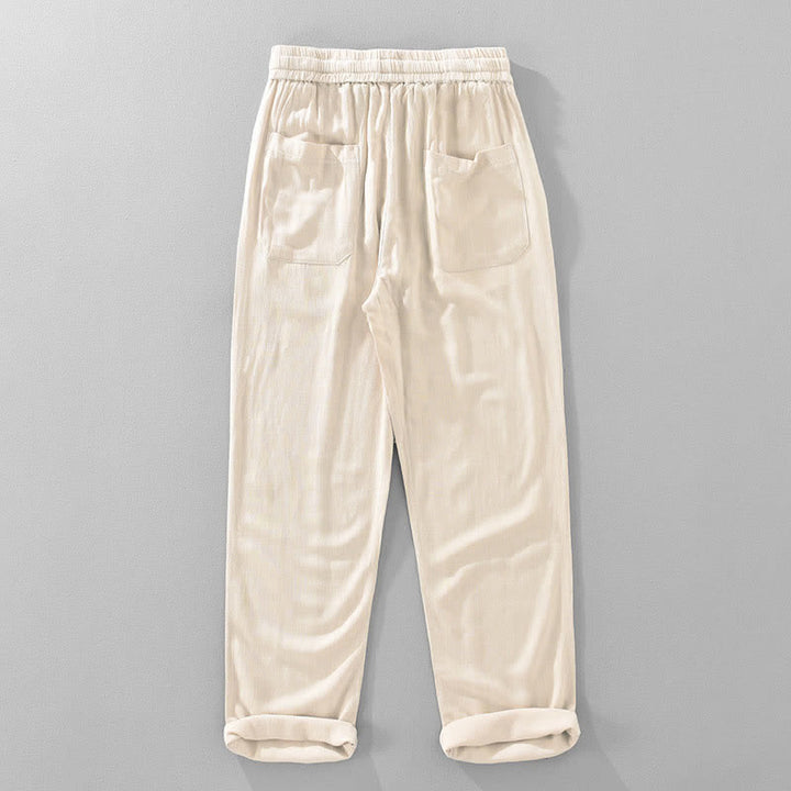 Buddha Stones Lässige, lange Herrenhose im Vintage-Stil mit Kordelzug und Taschen - image 3