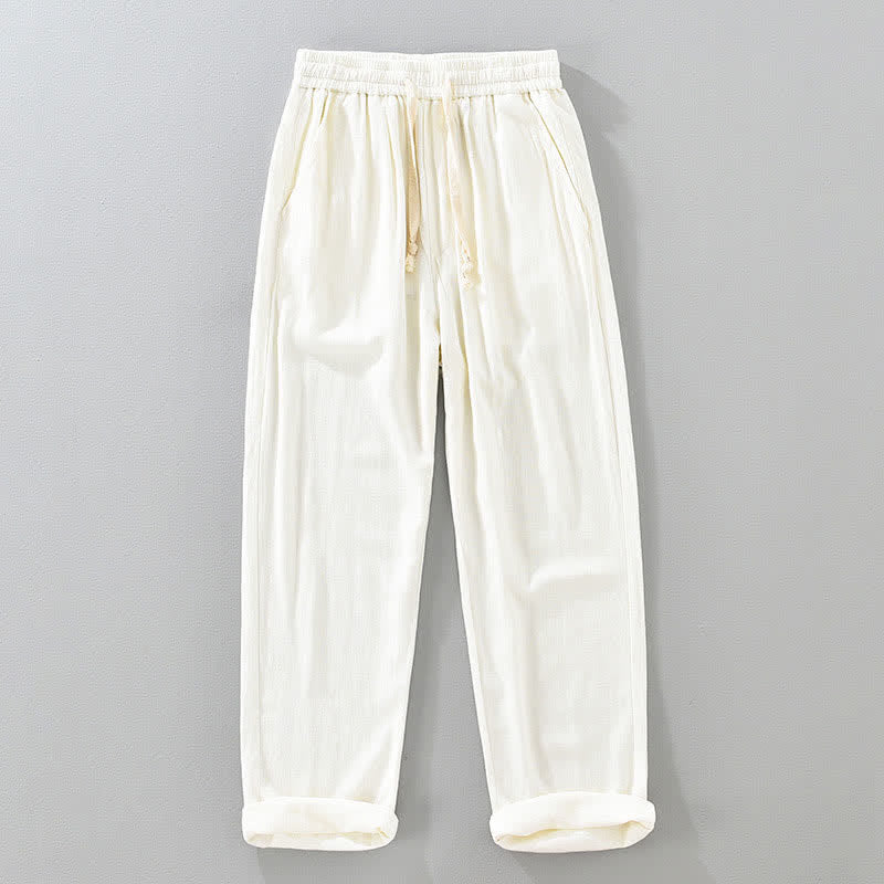 Buddha Stones Lässige, lange Herrenhose im Vintage-Stil mit Kordelzug und Taschen - Weiß - US/ UK/AU42, EU52 (3XL) - image 12