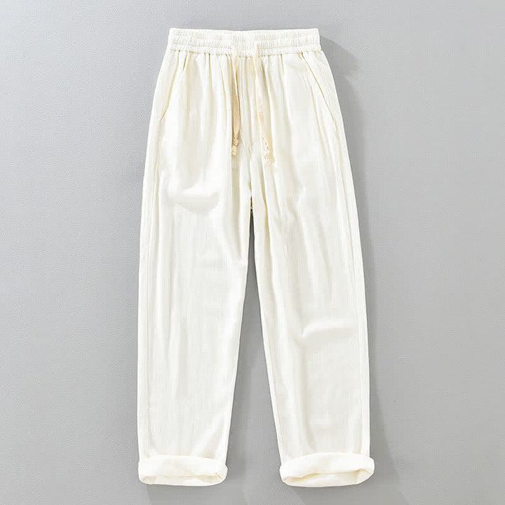 Buddha Stones Lässige, lange Herrenhose im Vintage-Stil mit Kordelzug und Taschen - Weiß - US/ UK/AU42, EU52 (3XL) - image 12