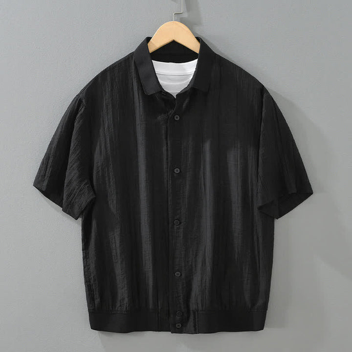 Buddha Stones Lässiges, minimalistisches Sommerhemd mit Knopfleiste für Herren, einfarbig - Schwarz - US/ UK/AU46, EU56 (5XL) - image 10