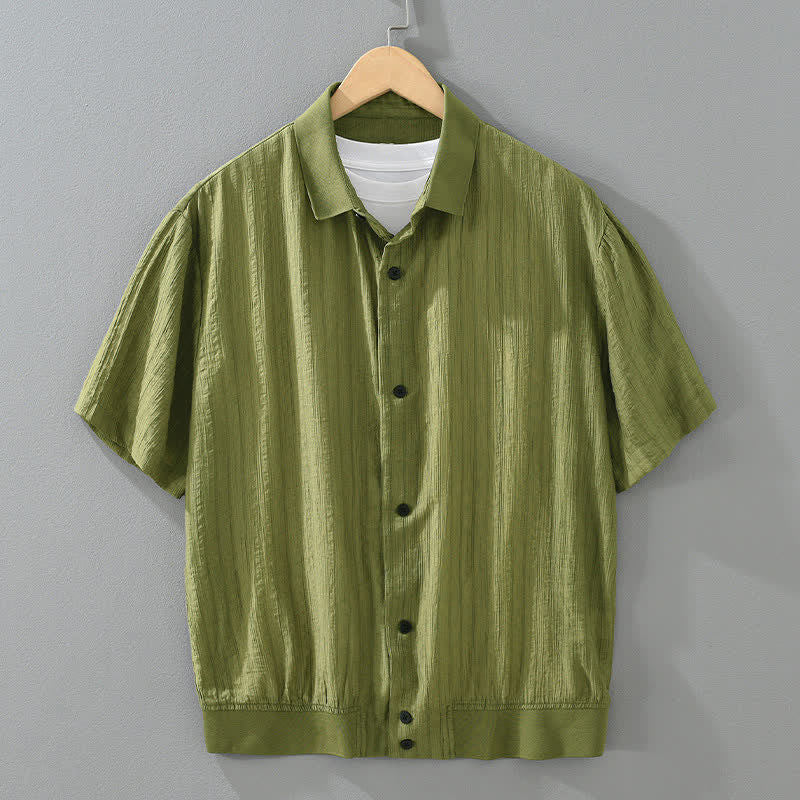 Buddha Stones Lässiges, minimalistisches Sommerhemd mit Knopfleiste für Herren, einfarbig - Olivgrün - US/ UK/AU46, EU56 (5XL) - image 0