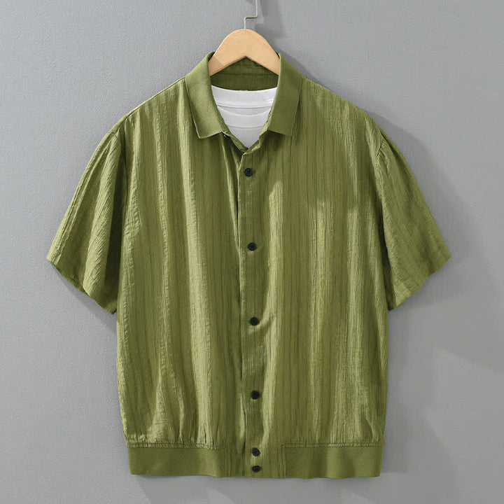 Buddha Stones Lässiges, minimalistisches Sommerhemd mit Knopfleiste für Herren, einfarbig - Olivgrün - US/ UK/AU46, EU56 (5XL) - image 0