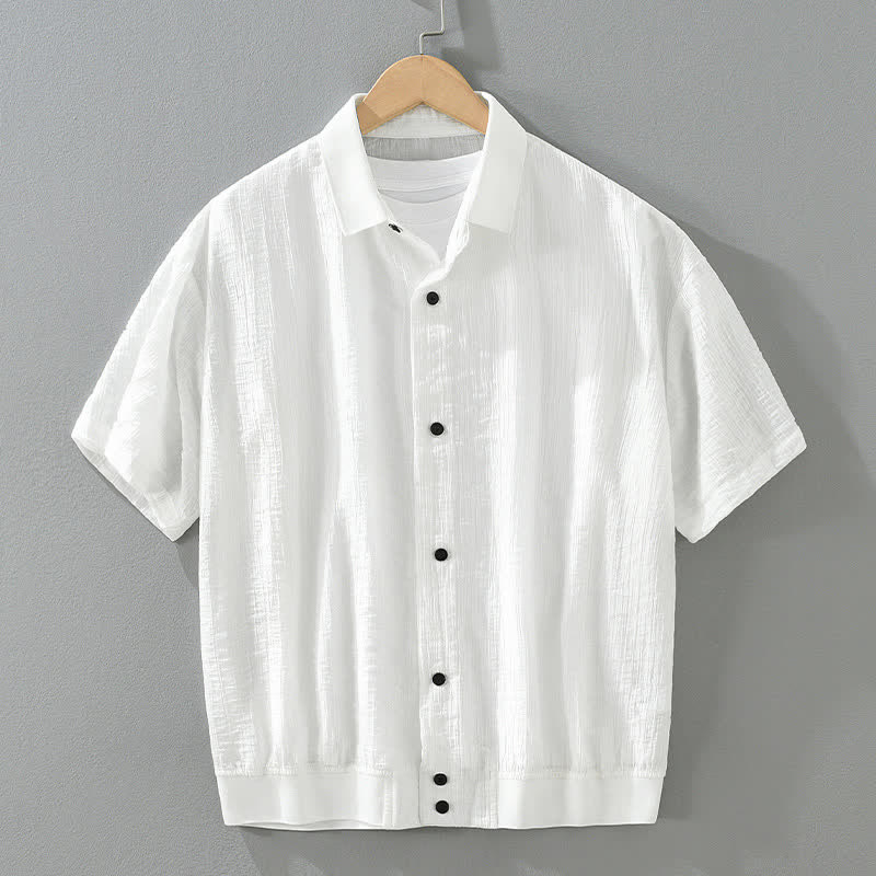 Buddha Stones Lässiges, minimalistisches Sommerhemd mit Knopfleiste für Herren, einfarbig - Weiß - US/ UK/AU46, EU56 (5XL) - image 11