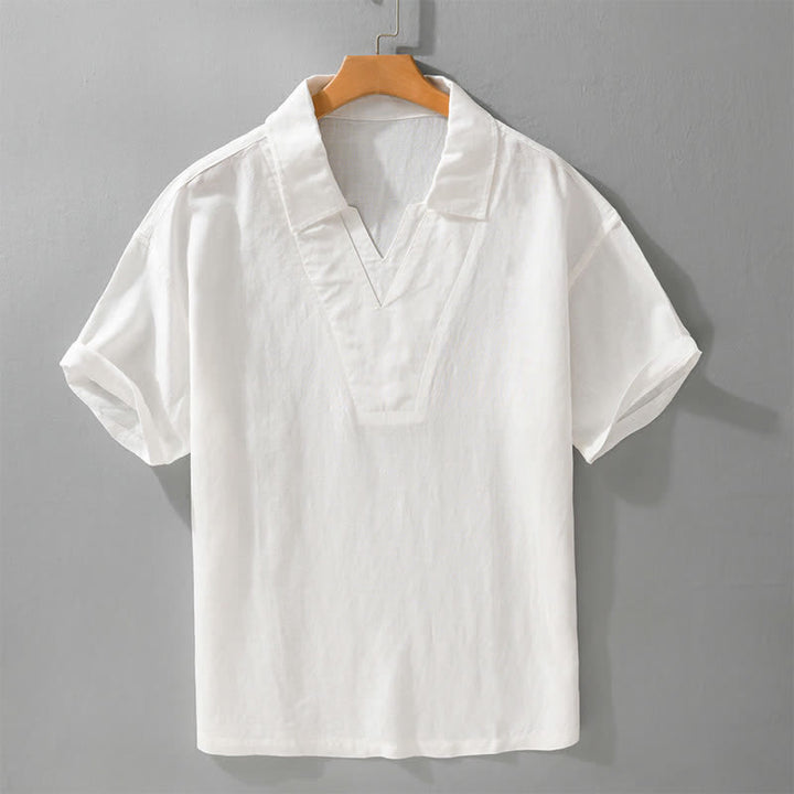 Buddha Stones Lässige, minimalistische, einfarbige Sommerhemden für Herren - Weiß - US/ UK/AU46, EU56 (5XL) - image 9