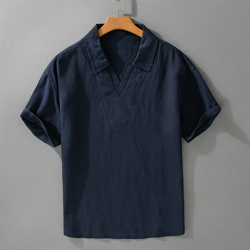Buddha Stones Lässige, minimalistische, einfarbige Sommerhemden für Herren - Mitternachtsblau - US/ UK/AU46, EU56 (5XL) - image 5