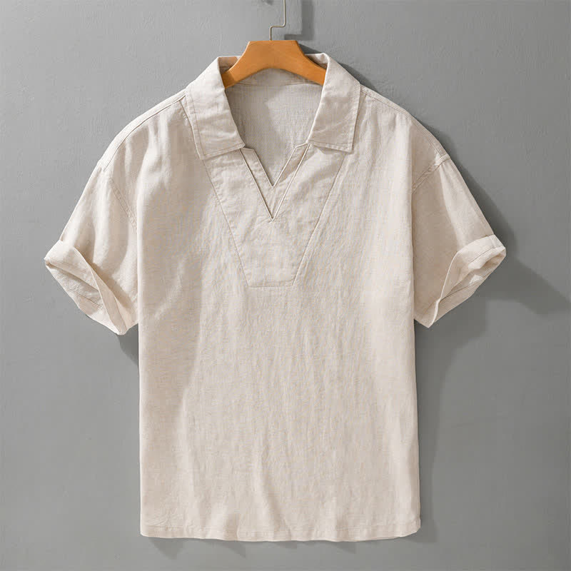 Buddha Stones Lässige, minimalistische, einfarbige Sommerhemden für Herren - Leinen - US/ UK/AU46, EU56 (5XL) - image 0