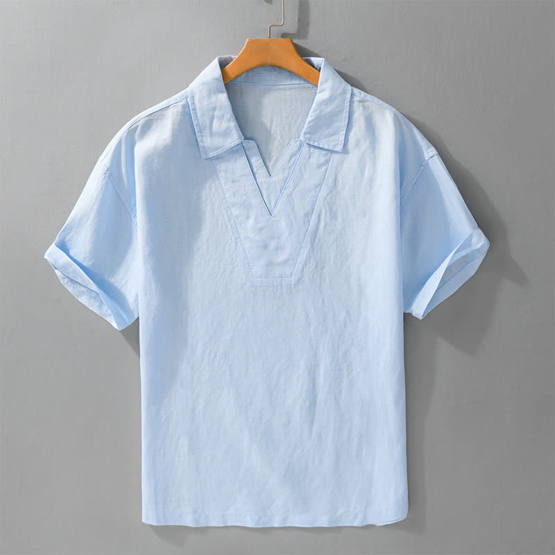 Buddha Stones Lässige, minimalistische, einfarbige Sommerhemden für Herren - Hellblau - US/ UK/AU46, EU56 (5XL) - image 3