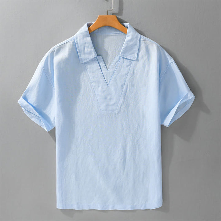 Buddha Stones Lässige, minimalistische, einfarbige Sommerhemden für Herren - Hellblau - US/ UK/AU46, EU56 (5XL) - image 3