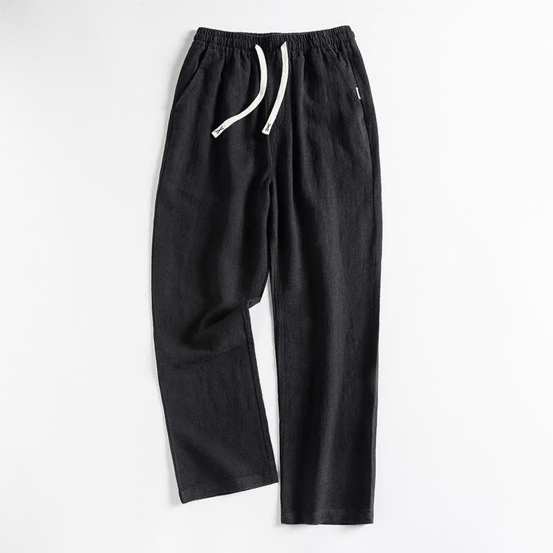 Buddha Stones Lässige, minimalistische Herrenhose mit Kordelzug und Tasche für den Frühling – einfarbig, schmal zulaufend, mit Tasche - Schwarz - US/ UK/AU46, EU56 (5XL) - image 2