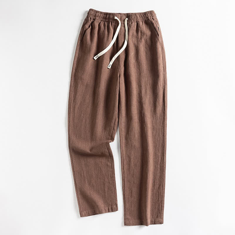 Buddha Stones Lässige, minimalistische Herrenhose mit Kordelzug und Tasche für den Frühling – einfarbig, schmal zulaufend, mit Tasche - Sienna - US/ UK/AU46, EU56 (5XL) - image 0