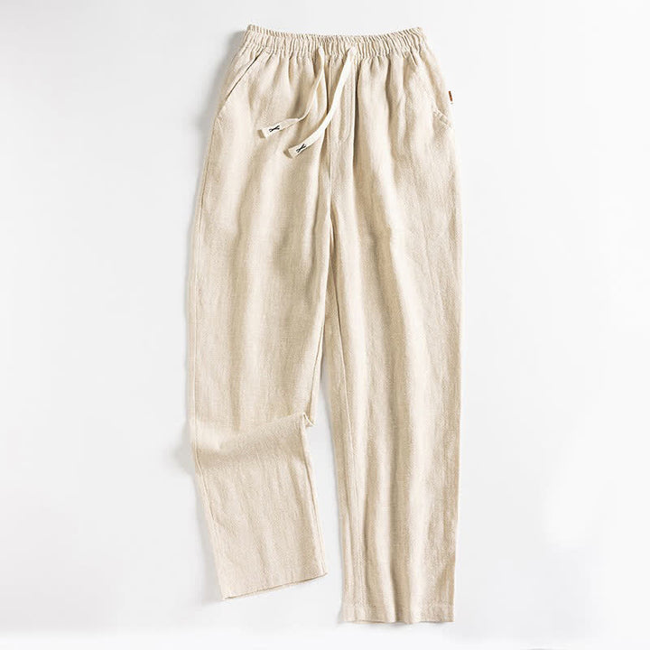 Buddha Stones Lässige, minimalistische Herrenhose mit Kordelzug und Tasche für den Frühling – einfarbig, schmal zulaufend, mit Tasche - Beige - US/ UK/AU46, EU56 (5XL) - image 13