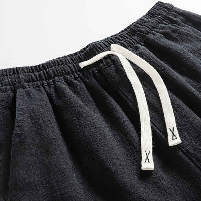 Buddha Stones Lässige, minimalistische Herrenhose mit Kordelzug und Tasche für den Frühling – einfarbig, schmal zulaufend, mit Tasche - image 5
