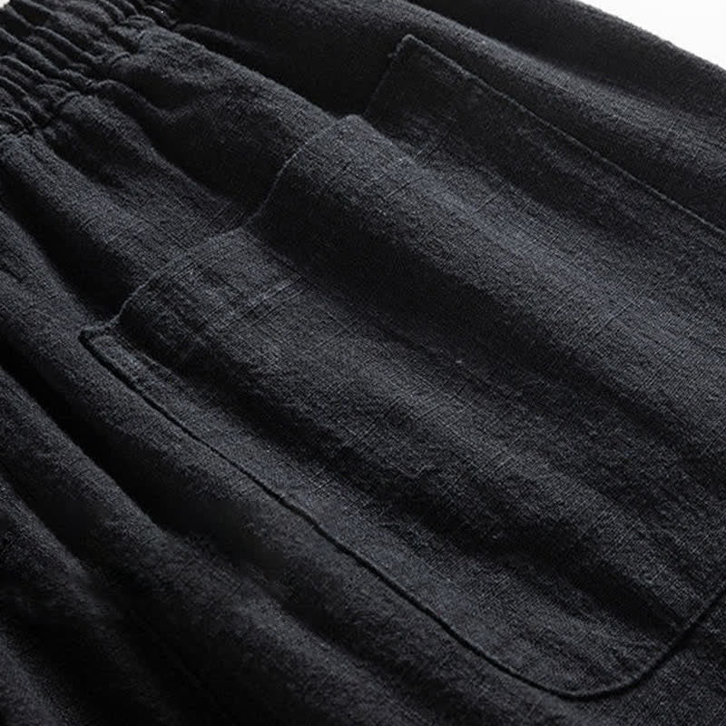 Buddha Stones Lässige, minimalistische Herrenhose mit Kordelzug und Tasche für den Frühling – einfarbig, schmal zulaufend, mit Tasche - image 7