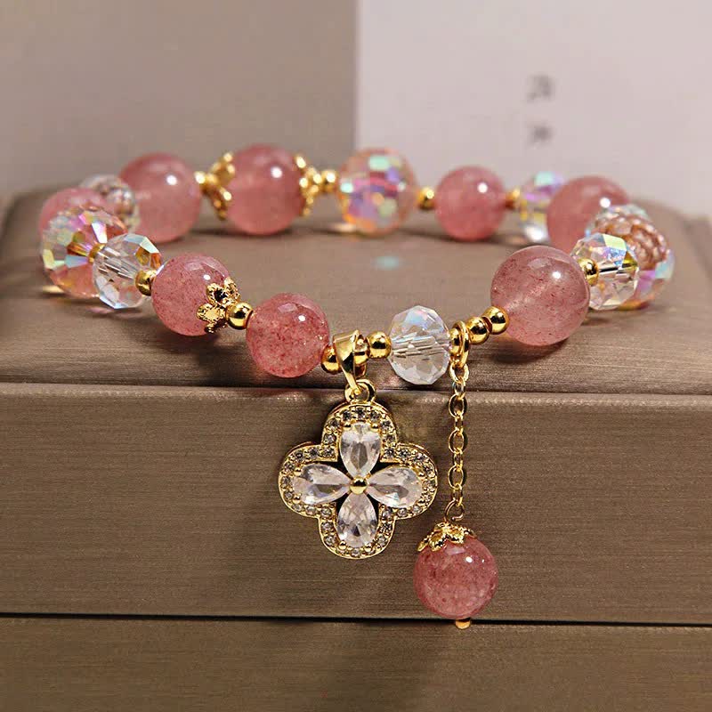 Buddha Stones Erdbeerquarz-Kleeblatt-Liebesarmband mit Perlenquaste - Erdbeerquarz (Liebe ♥ Heilung) - image 0