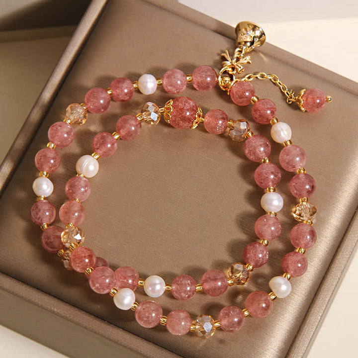 Buddha Stones Erdbeerquarz-Perle Schmetterlings-Liebe Doppelwickelarmband - image 8