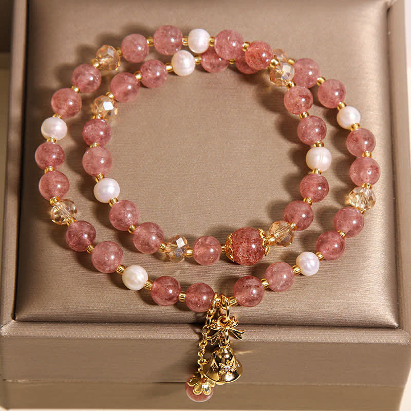 Buddha Stones Erdbeerquarz-Perle Schmetterlings-Liebe Doppelwickelarmband - image 3