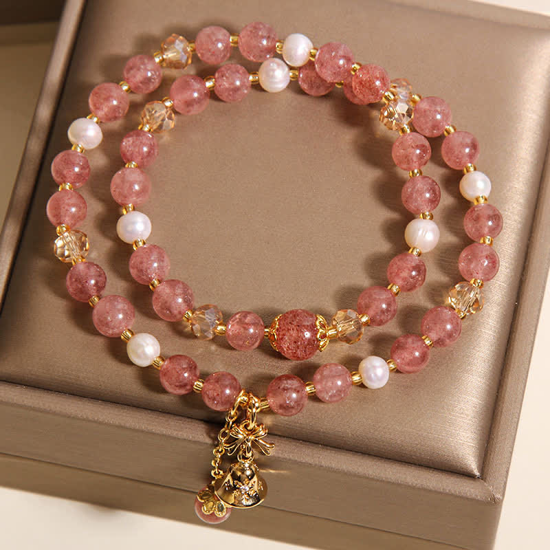 Buddha Stones Erdbeerquarz-Perle Schmetterlings-Liebe Doppelwickelarmband - image 4