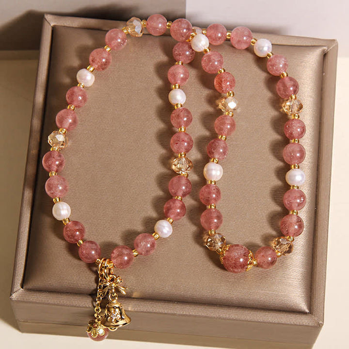 Buddha Stones Erdbeerquarz-Perle Schmetterlings-Liebe Doppelwickelarmband - image 9