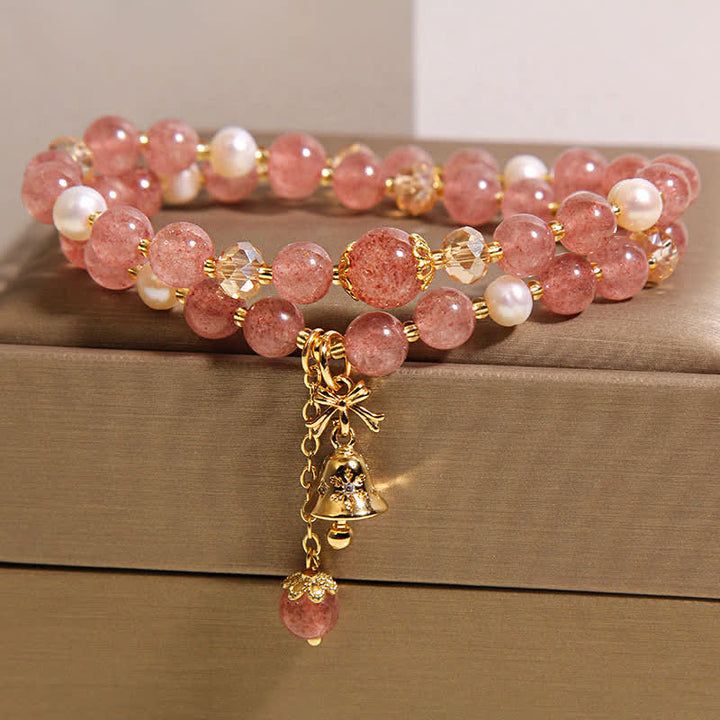 Buddha Stones Erdbeerquarz-Perle Schmetterlings-Liebe Doppelwickelarmband - image 1