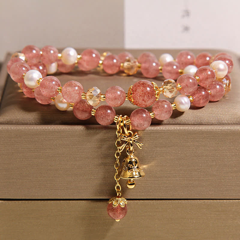 Buddha Stones Erdbeerquarz-Perle Schmetterlings-Liebe Doppelwickelarmband - image 2
