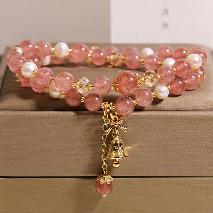 Buddha Stones Erdbeerquarz-Perle Schmetterlings-Liebe Doppelwickelarmband - image 2