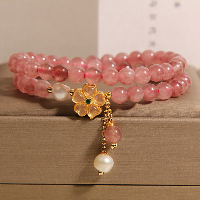 Buddha Stones Erdbeerquarz-Perlen-Kleeblatt-Liebes-Doppelwickelarmband - Erdbeerquarz (Liebe ♥ Heilung) - image 0