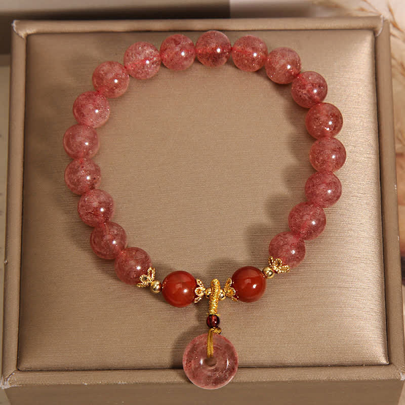 Buddha Stones Armband mit Erdbeerquarz-Friedensschnalle und runden Perlen - image 4