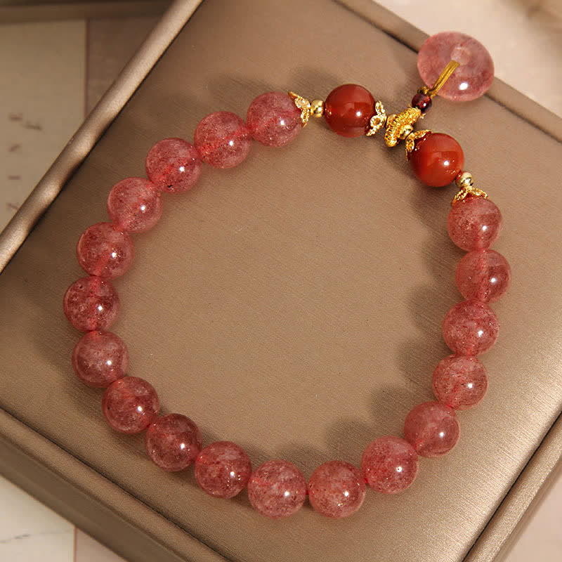 Buddha Stones Armband mit Erdbeerquarz-Friedensschnalle und runden Perlen - image 7