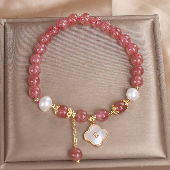 Buddha Stones Armband aus Erdbeerquarz, Perle, Muschel, vierblättrigem Kleeblatt und Liebesperlen - image 9