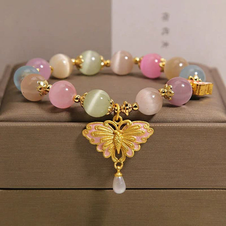 Buddha Stones Mehrfarbiges Perlenarmband mit Katzenaugen-Schmetterling und Liebesmotiv - Katzenaugenstein (Liebe♥Unterstützung) - image 0