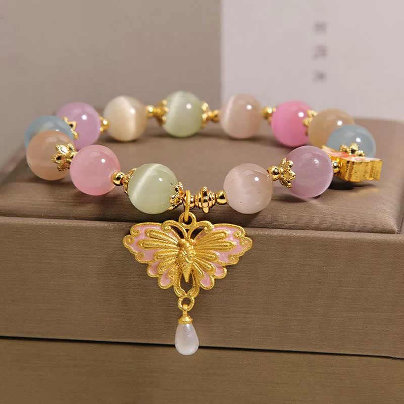Buddha Stones Mehrfarbiges Perlenarmband mit Katzenaugen-Schmetterling und Liebesmotiv - image 2