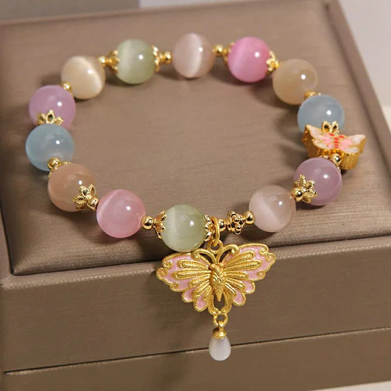 Buddha Stones Mehrfarbiges Perlenarmband mit Katzenaugen-Schmetterling und Liebesmotiv - image 3