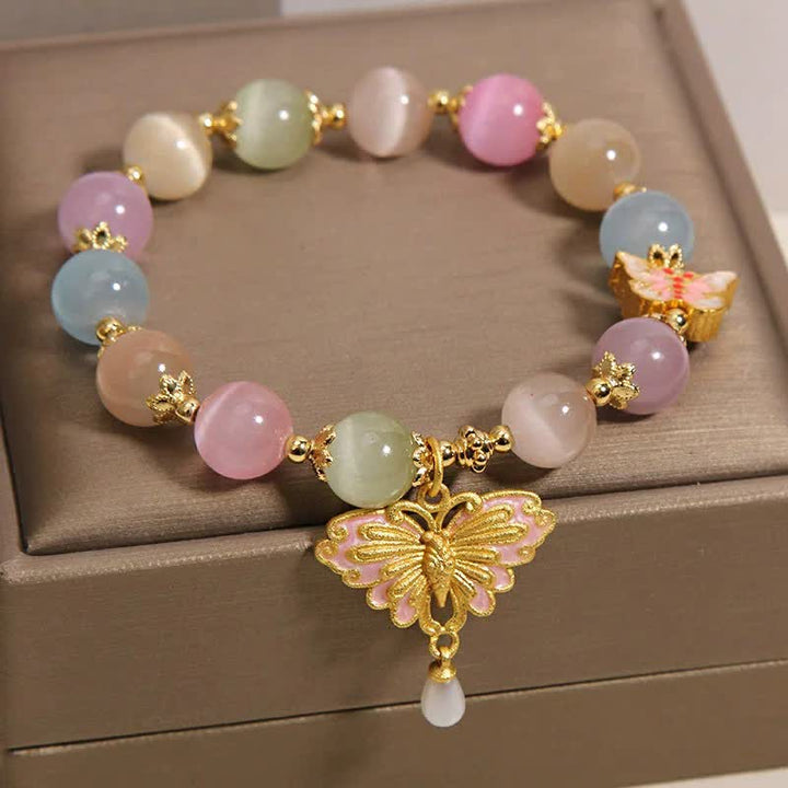 Buddha Stones Mehrfarbiges Perlenarmband mit Katzenaugen-Schmetterling und Liebesmotiv - image 3