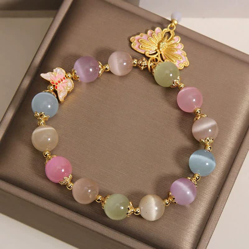 Buddha Stones Mehrfarbiges Perlenarmband mit Katzenaugen-Schmetterling und Liebesmotiv - image 8