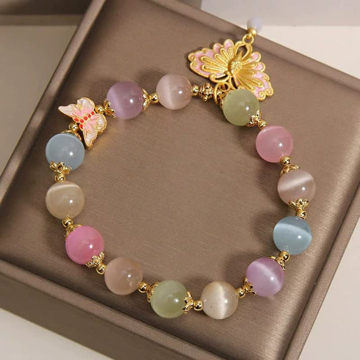 Buddha Stones Mehrfarbiges Perlenarmband mit Katzenaugen-Schmetterling und Liebesmotiv - image 8