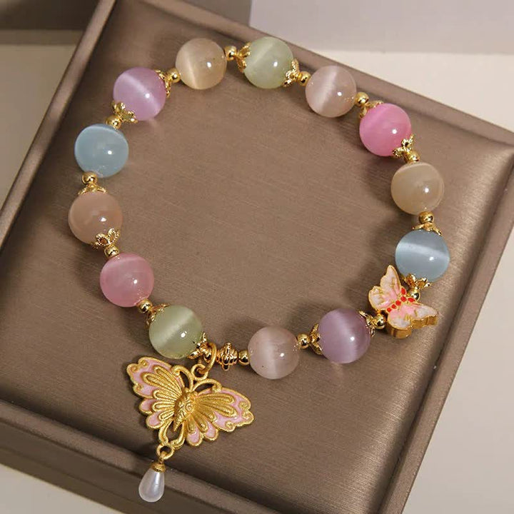Buddha Stones Mehrfarbiges Perlenarmband mit Katzenaugen-Schmetterling und Liebesmotiv - image 7